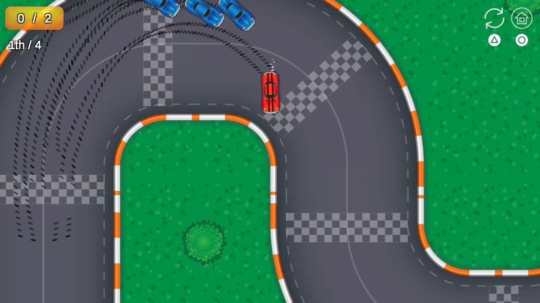 A 2D top-down racing game, 12 tracks based on real circuits