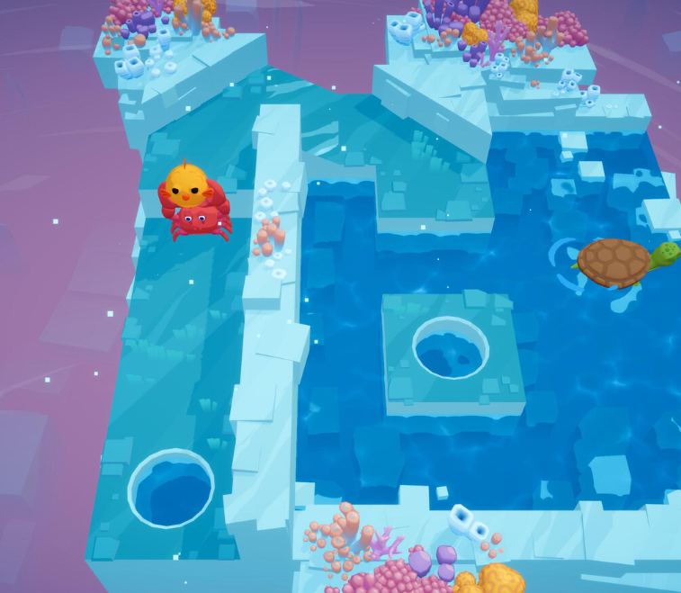 Golfish level with a 90 degree double bounce off a crab, timed with a swimming turtle