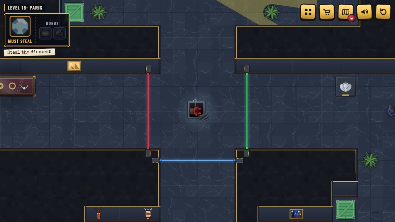 Lootseum: the thief at the start vent between red, green and blue lasers